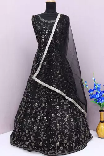 Black net anarkali suit with dupatta