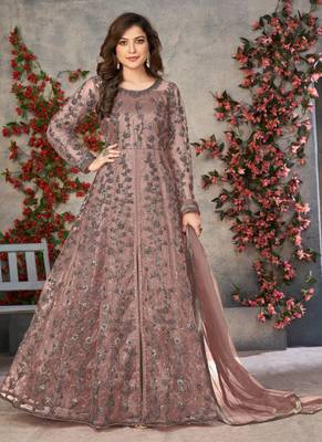 Chocolate net anarkali suit with dupatta 1