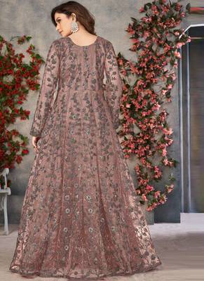 Chocolate net anarkali suit with dupatta 2