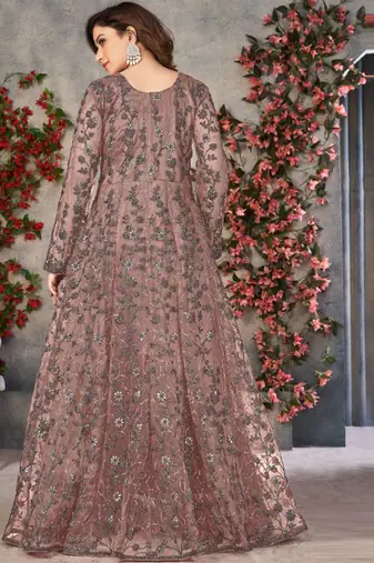 Chocolate net anarkali suit with dupatta