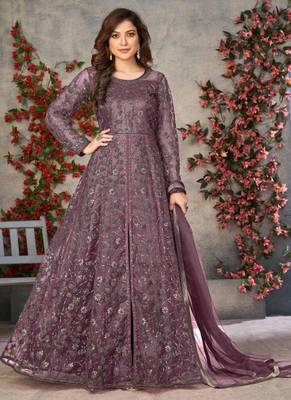 Purple net anarkali suit with dupatta 1