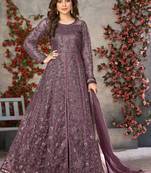 Purple net anarkali suit with dupatta