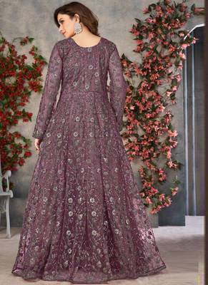 Purple net anarkali suit with dupatta 2