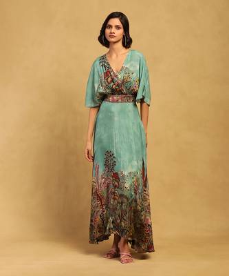 Ritu kumar green paradise long dress with bustier 1