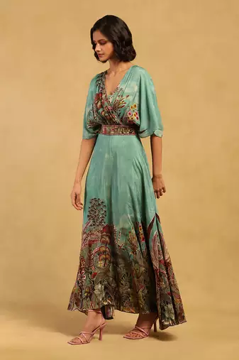 Ritu kumar green paradise long dress with bustier