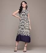 Indigo printed viscose long dress