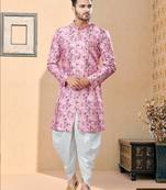Jackard digital printed with thread work indowestern sherwani set