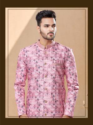 Jackard digital printed with thread work indowestern sherwani set 2