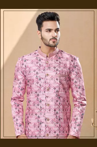 Jackard digital printed with thread work indowestern sherwani set