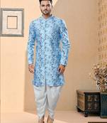 Jackard digital printed with thread work indowestern sherwani set