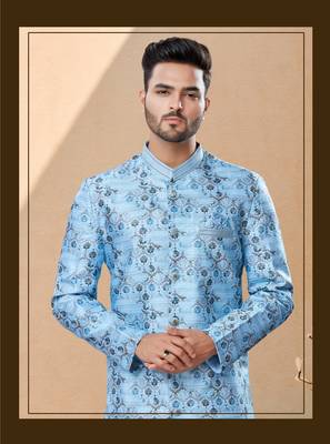 Jackard digital printed with thread work indowestern sherwani set 2