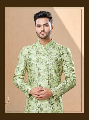 Jackard digital printed with thread work indowestern sherwani set 2