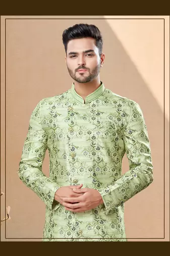 Jackard digital printed with thread work indowestern sherwani set