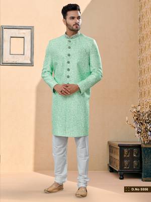 Havy classic sherwani with thread embroidered n stones work over the sherwani 1