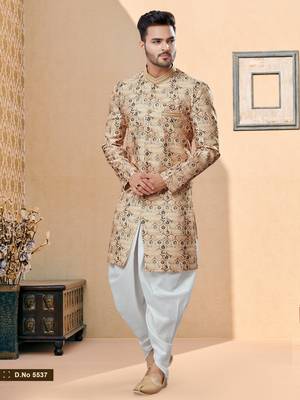 Jackard digital printed with thread work indowestern sherwani set 1