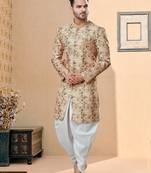 Jackard digital printed with thread work indowestern sherwani set