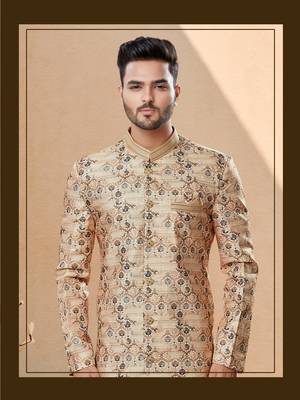 Jackard digital printed with thread work indowestern sherwani set 2