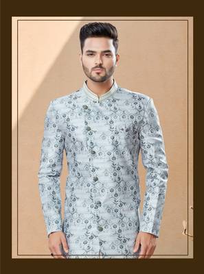 Jackard digital printed with thread work indowestern sherwani set 1