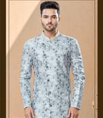Jackard digital printed with thread work indowestern sherwani set
