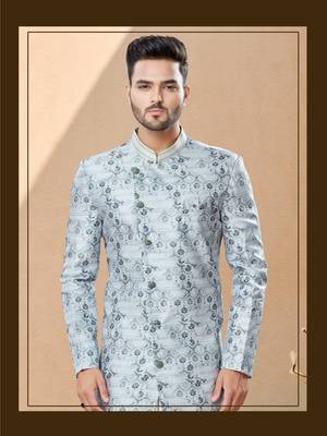 Jackard digital printed with thread work indowestern sherwani set 2