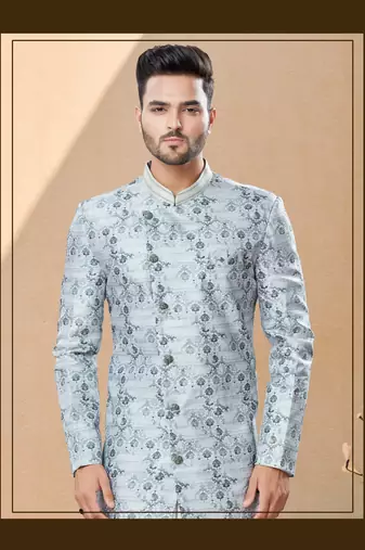 Jackard digital printed with thread work indowestern sherwani set