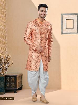 Jackard digital printed with thread work indowestern sherwani set 1