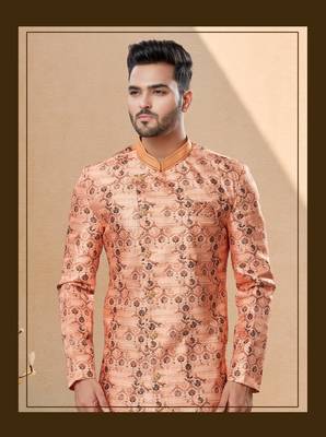 Jackard digital printed with thread work indowestern sherwani set 2