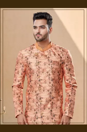 Jackard digital printed with thread work indowestern sherwani set