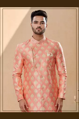 Havy banarasi jackard with stone and thread zari work indowestern sherwani