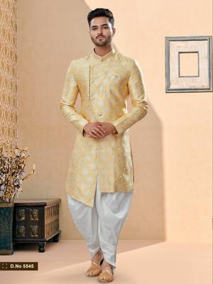 Havy banarasi jackard with stone and thread zari work indowestern sherwani 1