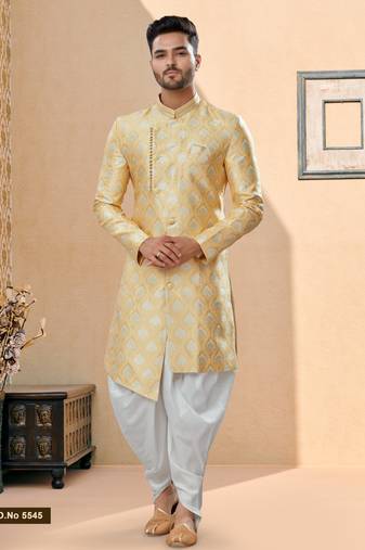 Havy banarasi jackard with stone and thred zari work indowestern sherwani