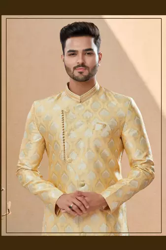 Havy banarasi jackard with stone and thread zari work indowestern sherwani
