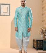 Havy banarasi jackard with stone and thred zari work indowestern sherwani