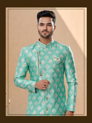 Havy banarasi jackard with stone and thread zari work indowestern sherwani 2