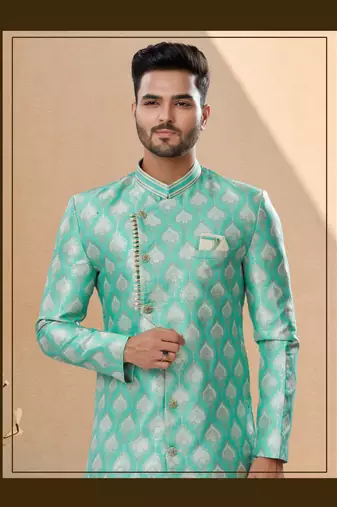 Havy banarasi jackard with stone and thread zari work indowestern sherwani