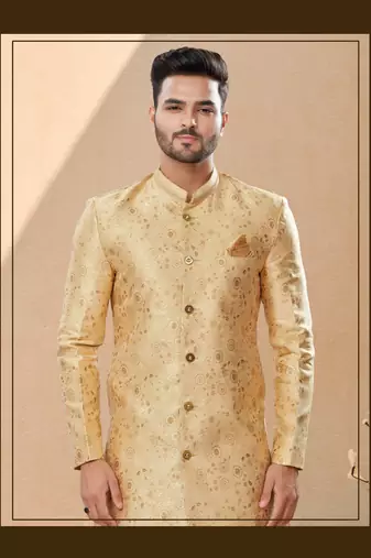 Havy banarasi jackard with thread zari work indowestern sherwani set