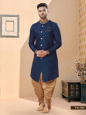 Jackard digital printed with thread work indowestern sherwani set 1