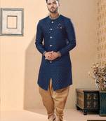 Jackard digital printed with thread work indowestern sherwani set
