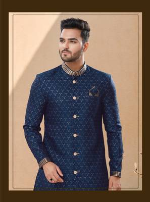 Jackard digital printed with thread work indowestern sherwani set 2
