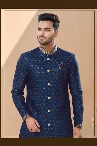 Jackard digital printed with thread work indowestern sherwani set