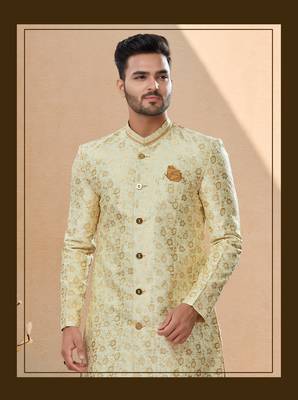 Havy banarasi jackard with thread zari work indowestern sherwani set 2
