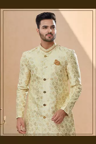 Havy banarasi jackard with thread zari work indowestern sherwani set