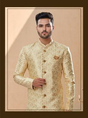 Havy banarasi jackard with thread zari work indowestern sherwani set 2