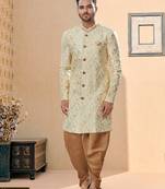 Havy banarasi jackard with thread zari work indowestern sherwani set