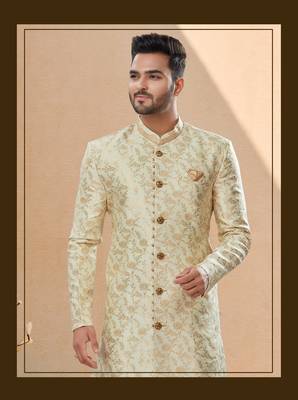 Havy banarasi jackard with thread zari work indowestern sherwani set 2