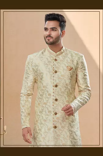 Havy banarasi jackard with thread zari work indowestern sherwani set