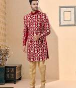 Velwet fabric with full thread computer amrodery havy indowestern sherwani set