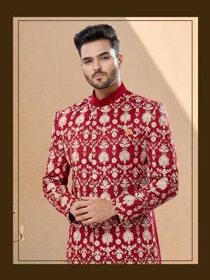 Velwet fabric with full thread computer amrodery havy indowestern sherwani set 2