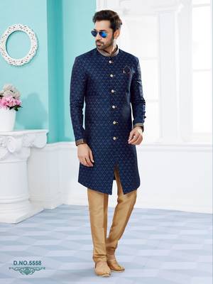 jacquard digital printed with thread work indowestern sherwani set 1