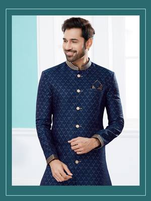 jacquard digital printed with thread work indowestern sherwani set 2